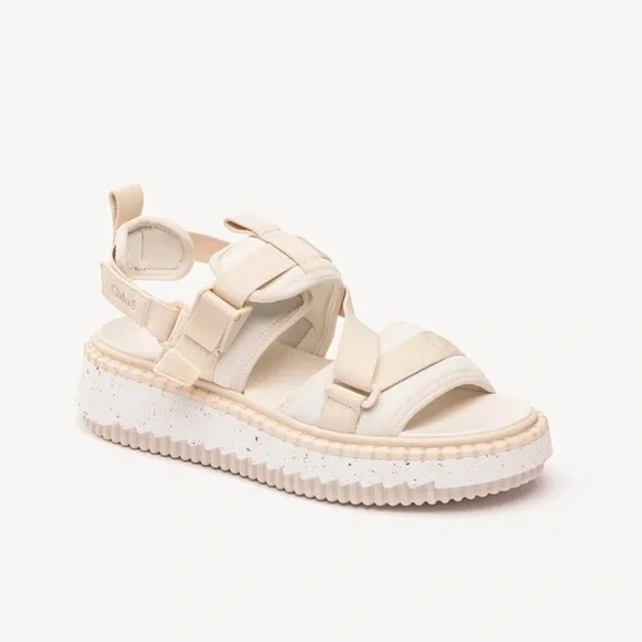 【関税&送料込】Chloe Sandals White Chloé Nama Wedge Sandal in Eggshell | Chloé US